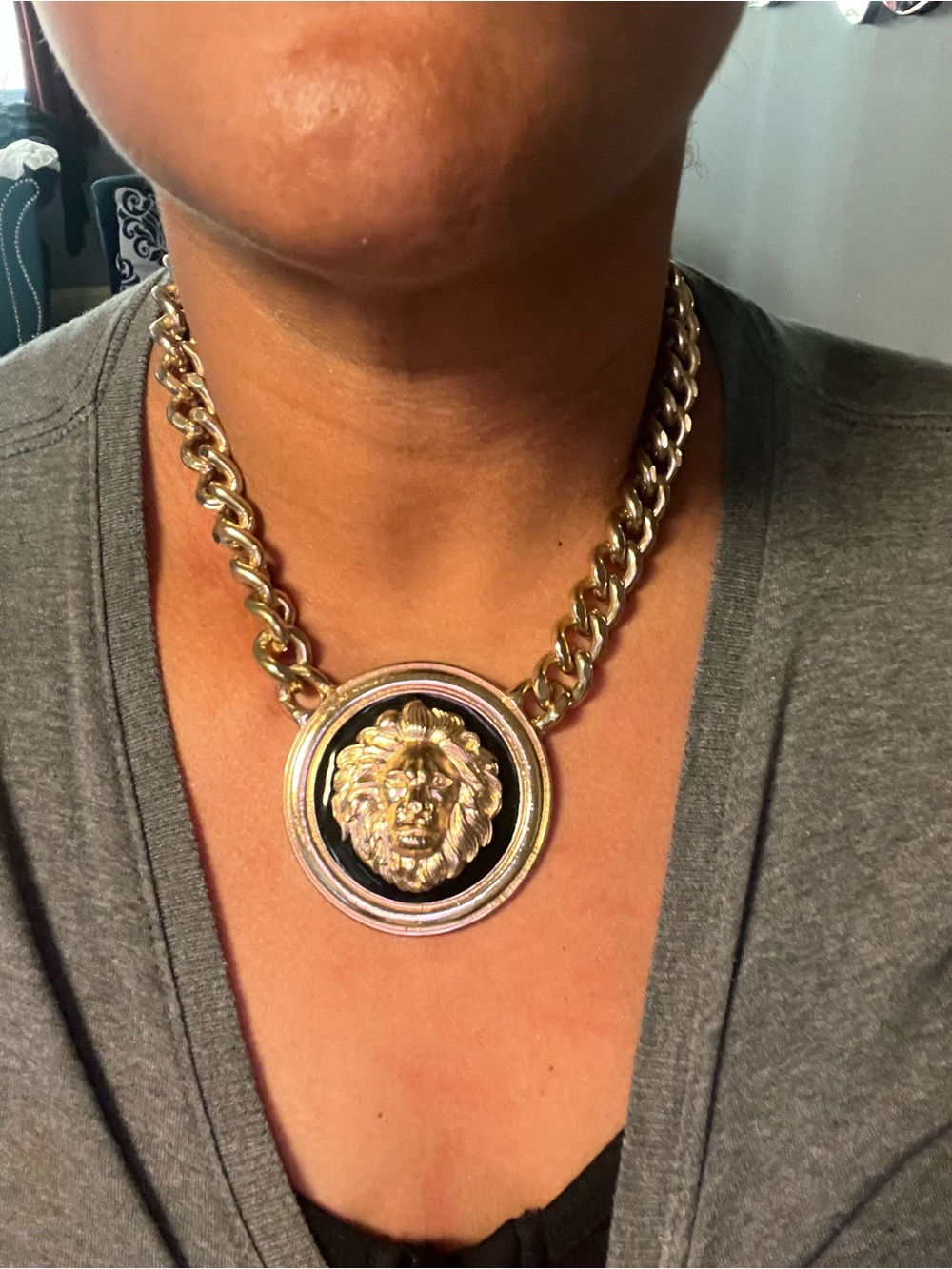 Gold-Tone Medallion Pendant Necklace for Women